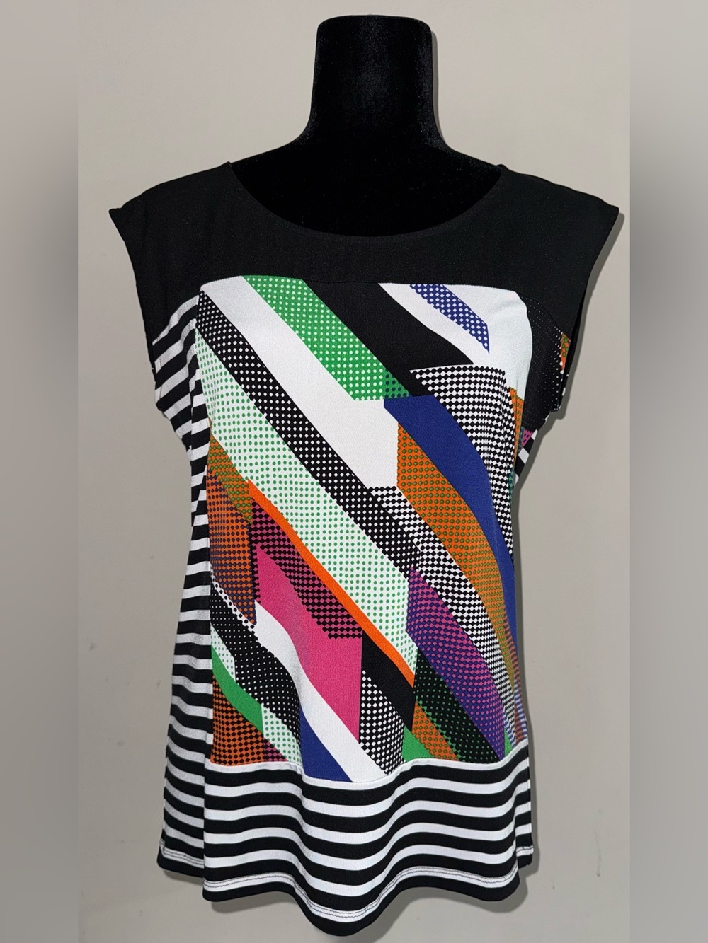 Calvin Klein Geometric Abstract Striped Cap Sleeve Top M